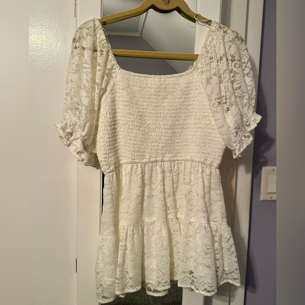 Jodifl White Lace Smocked Blouse - Picture 2 of 5